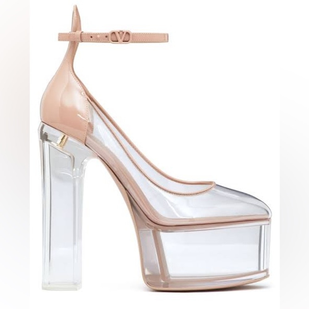 Valentino Garavani Womens Clear Vinyl + Patent tan-go Platform heels in Nude
